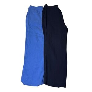 Talbots Gauze Wide Leg Pants Small Blue Navy Elastic Waist Cropped Casual Lot 2
